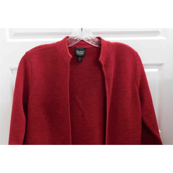 Eileen Fisher Red Knit Open Cardigan Jacket sz PP - Picture 2 of 4